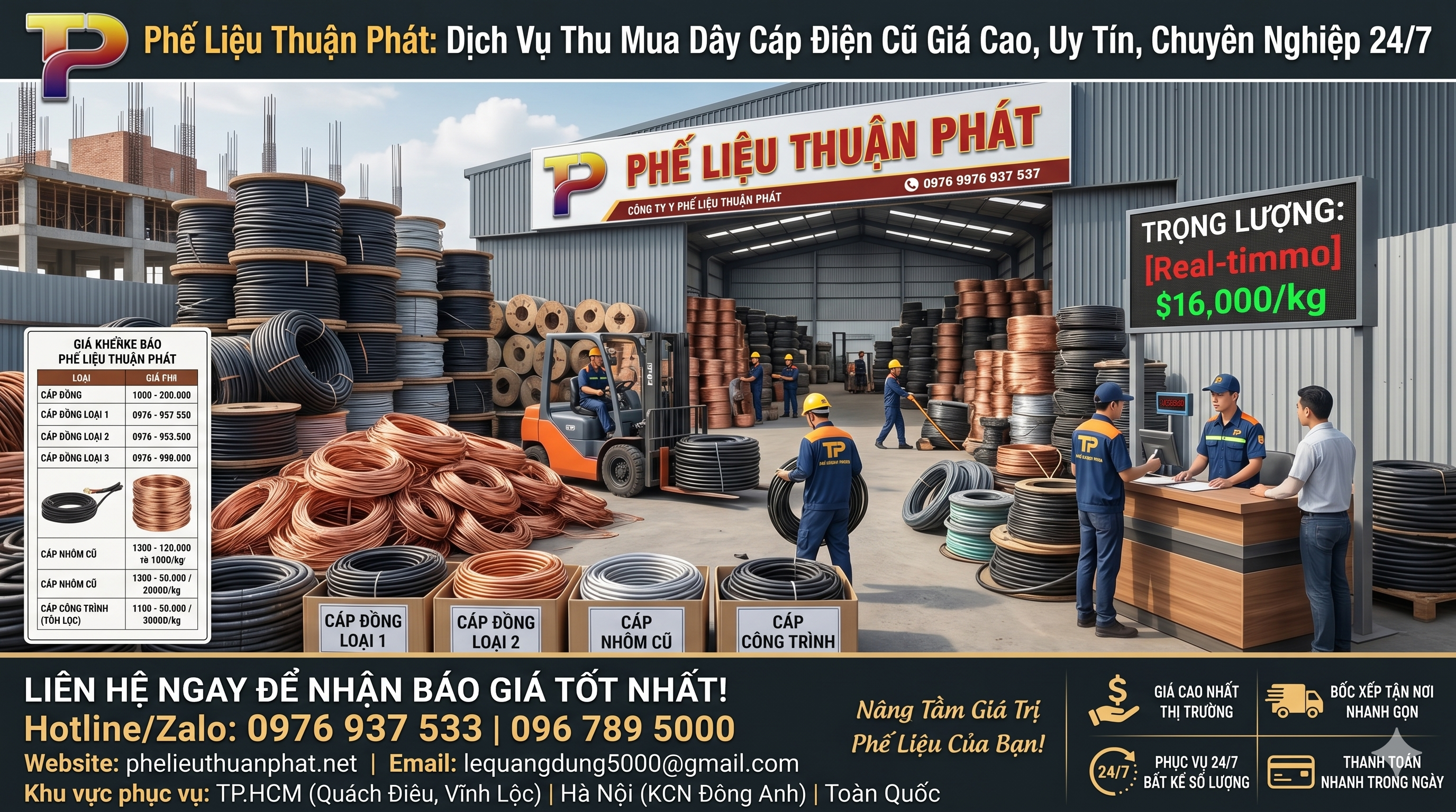 Thu mua dây cáp điện cũ giá cao tận nơi