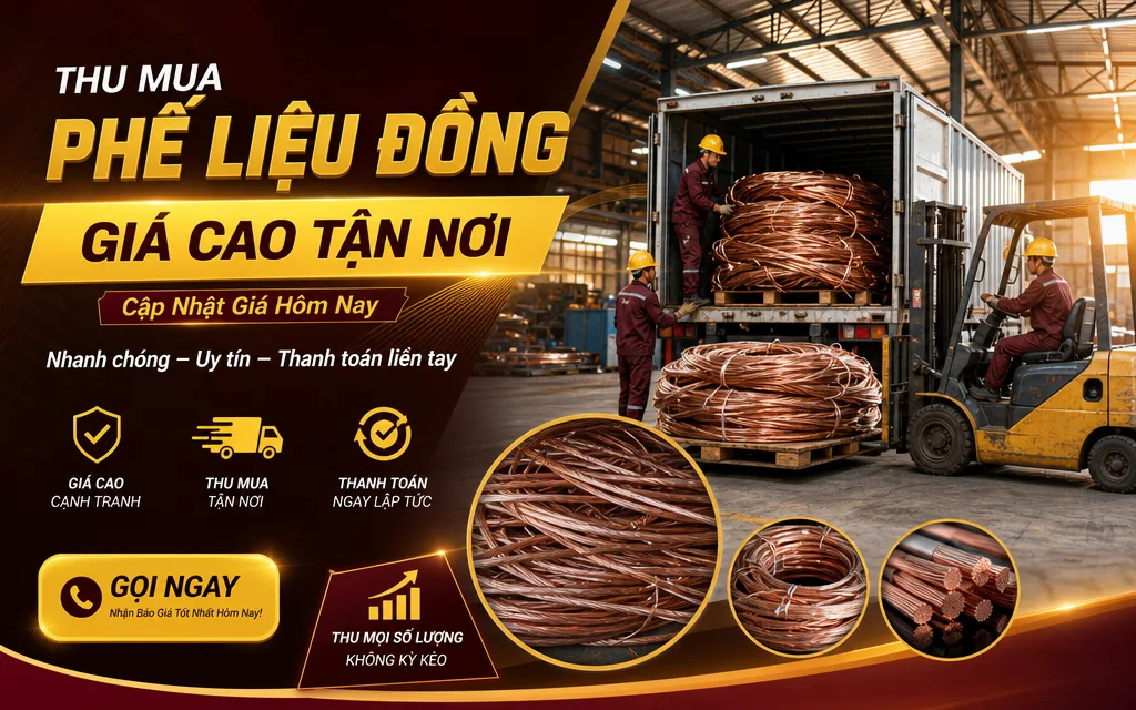 Xe tải và nhân viên thu gom đồng phế liệu tận nơi tại nhà xưởng