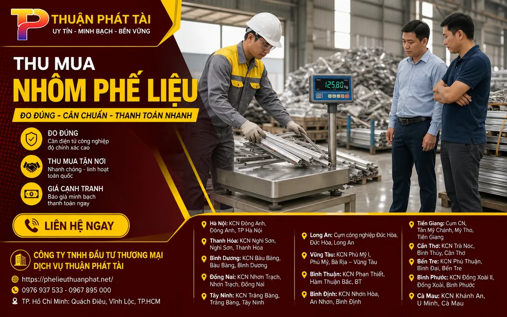 Nhân viên kiểm tra và cân nhôm phế liệu minh bạch