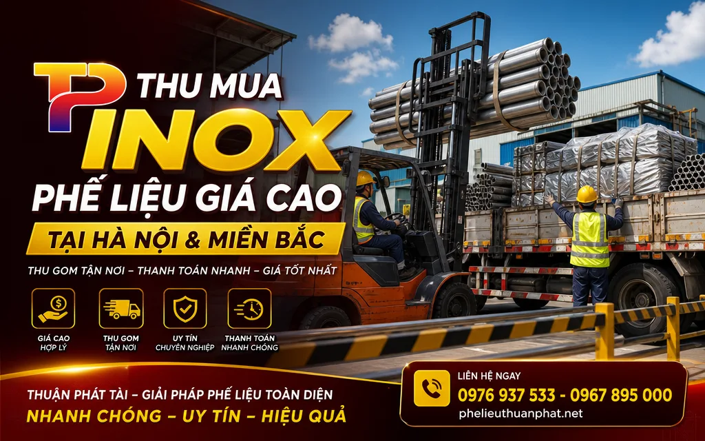 Đội ngũ bốc xếp inox phế liệu lên xe tải tại khu công nghiệp Miền Bắc
