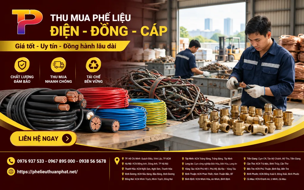 Dây cáp đồng, dây điện cũ và đồng thau được đặt riêng để kiểm tra
