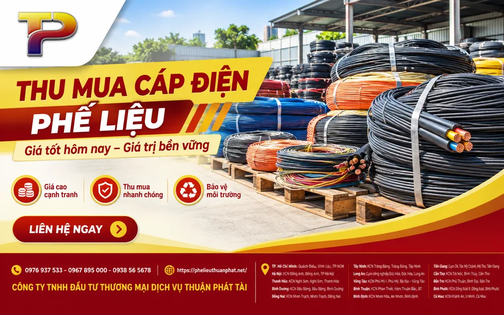 Các cuộn dây cáp điện phế liệu được tập kết gọn trong kho