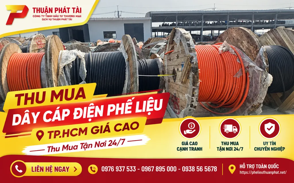 Nhân viên thu gom dây cáp đã tháo dỡ tại khu tập kết nhà xưởng